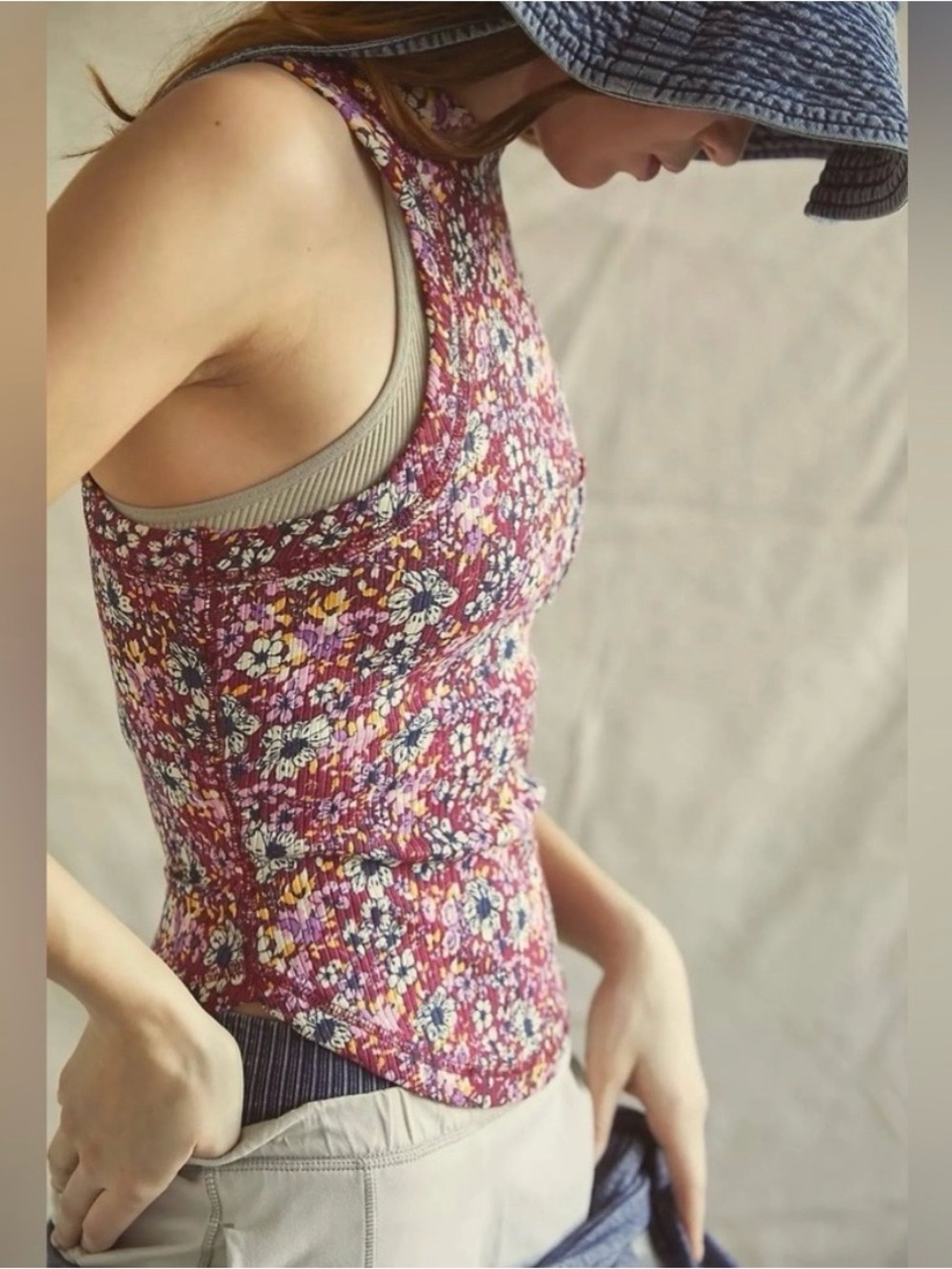 FP Movement by Free People | NWT Pink Floral Ribbed Tank